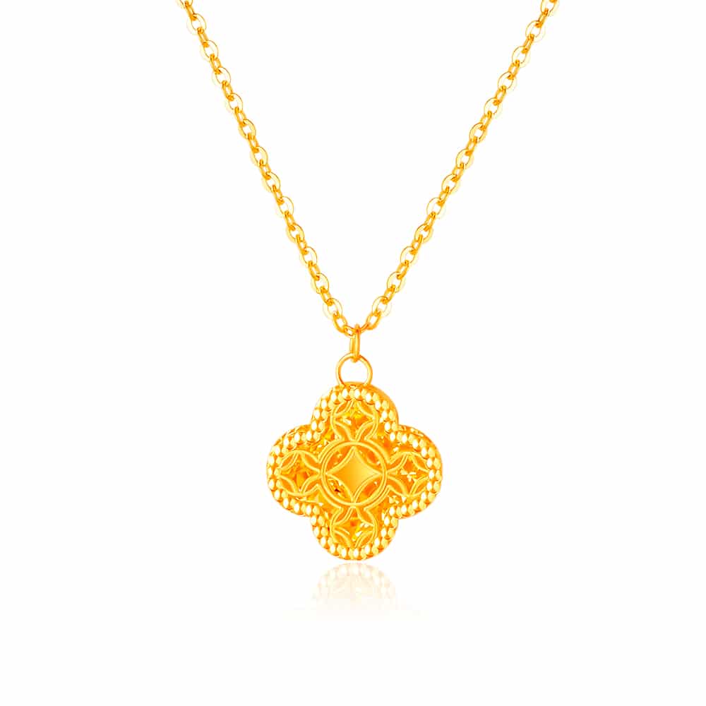 SK 916 Dazzling Clover Gold Necklace | SK Jewellery